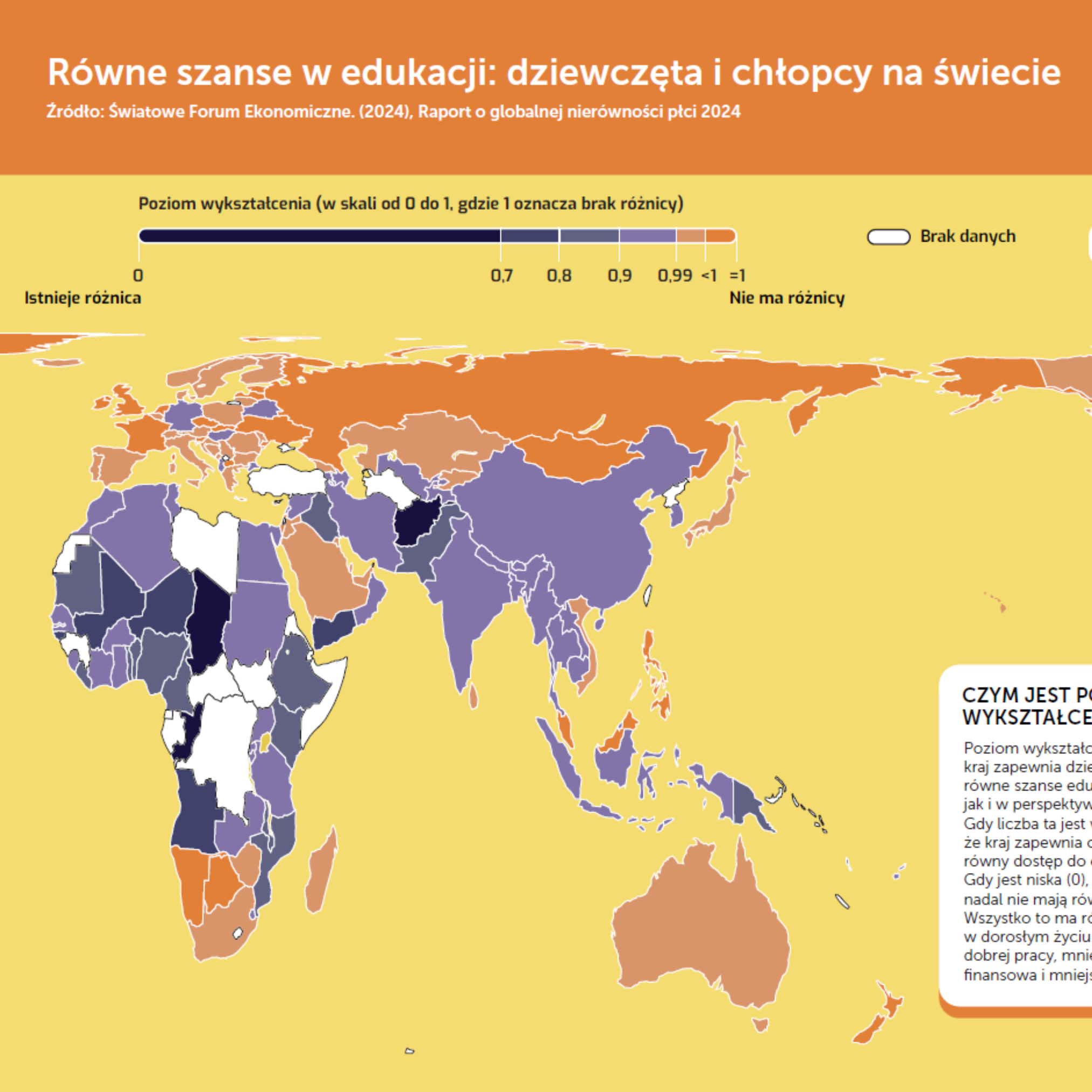 Wizualizacja mapy „Równe szanse w edukacji: dziewczęta i chłopcy na świecie”