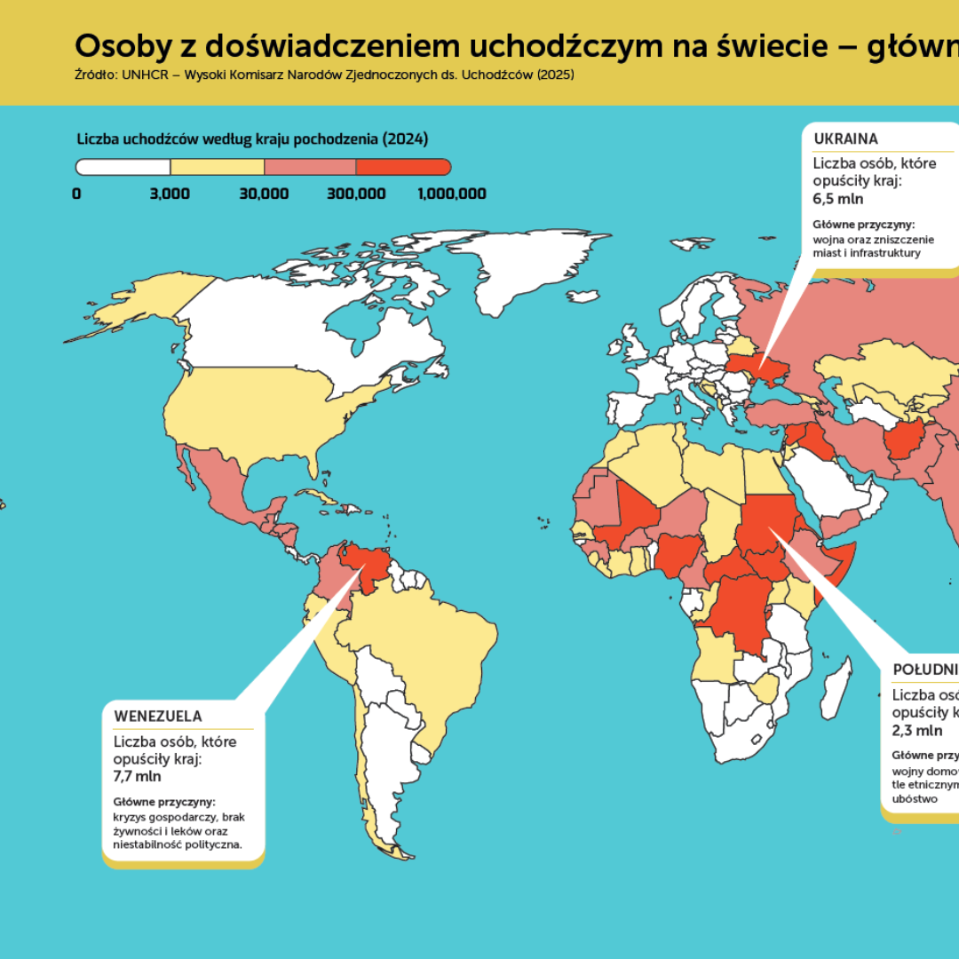 Mapa 5.3 Osoby z doświadczeniem uchodźczym na świecie – główne kraje pochodzenia